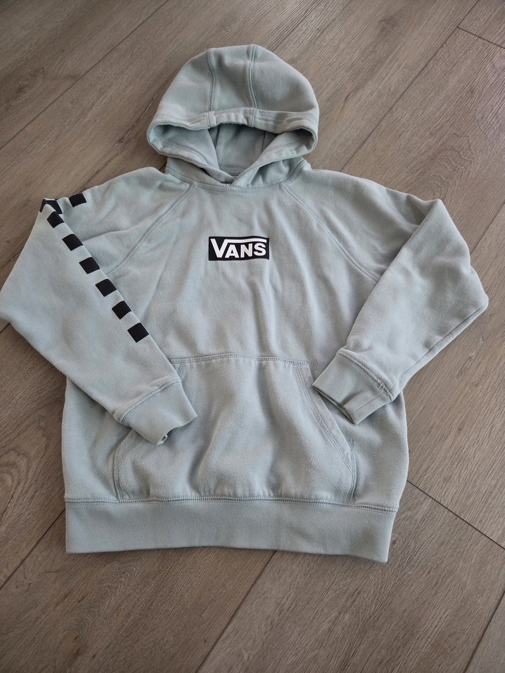 Vans Kid's Light Sage Pullover Hoodie with Checker Sleeve